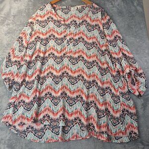 Cato Woman Plus Abstract Button Top 18/20W Multicolor Boho Artsy Lightweight Top